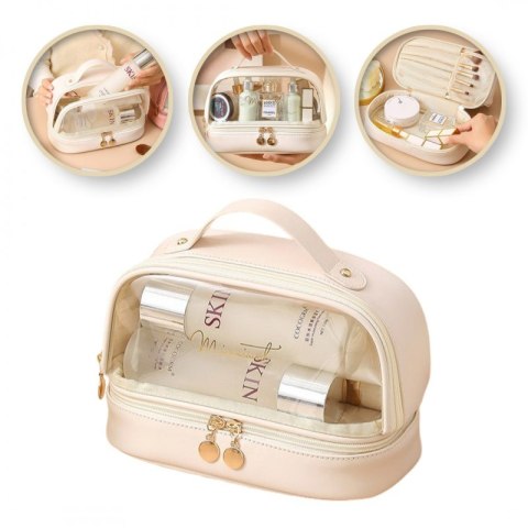 Kosmetyczka organizer na kosmetyki kremowa dwupoziomowa 23x13,5x16cm KS115B