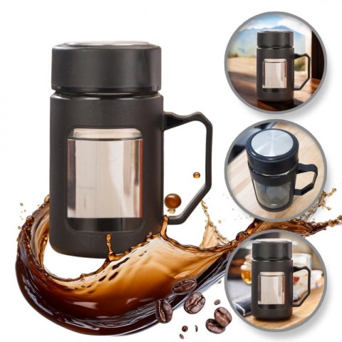 Kubek bidon ze szkła na Kawę Herbatę z uchwytem czarny 500 ML CUP18CZ Kubek bidon ze szkła na Kawę Herbatę z uchwytem czarny 500 ML CUP18CZ