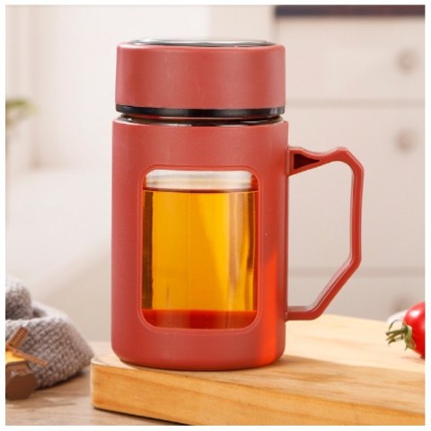 Kubek bidon ze szkła na Kawę Herbatę z uchwytem czerwony 500 ML CUP18CZE Kubek bidon ze szkła na Kawę Herbatę z uchwytem czerwony 500 ML CUP18CZE