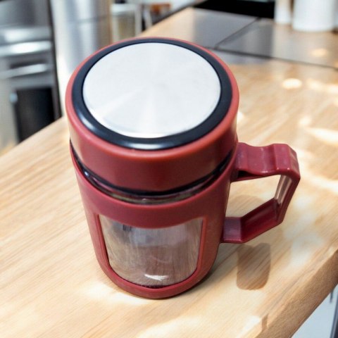 Kubek bidon ze szkła na Kawę Herbatę z uchwytem czerwony 500 ML CUP18CZE Kubek bidon ze szkła na Kawę Herbatę z uchwytem czerwony 500 ML CUP18CZE
