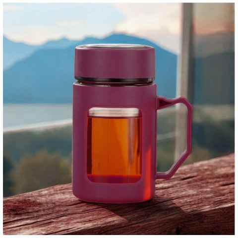 Kubek bidon ze szkła na Kawę Herbatę z uchwytem czerwony 500 ML CUP18CZE Kubek bidon ze szkła na Kawę Herbatę z uchwytem czerwony 500 ML CUP18CZE