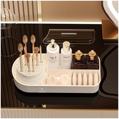 Organizer na pędzle, kosmetyki, ryflowany obrotowy kremowy 33,5x28x14 cm CB69 Organizer na pędzle, kosmetyki, ryflowany obrotowy kremowy 33,5x28x14 cm CB69
