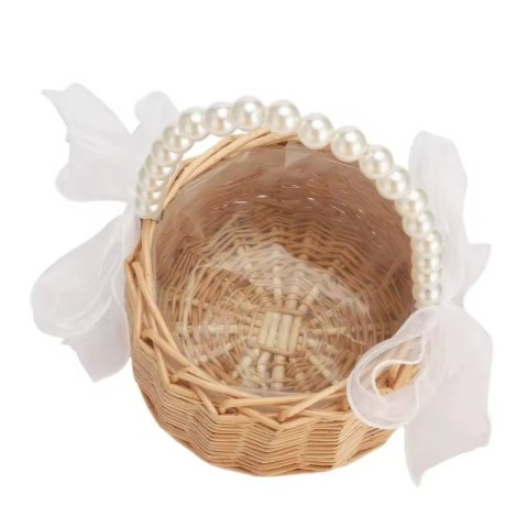 Koszyk, Koszyczek wiklinowy z perełkami i kokardką Wielkanoc 16,5 cm ROS18 Koszyk, Koszyczek wiklinowy z perełkami i kokardką Wielkanoc 16,5 cm ROS18