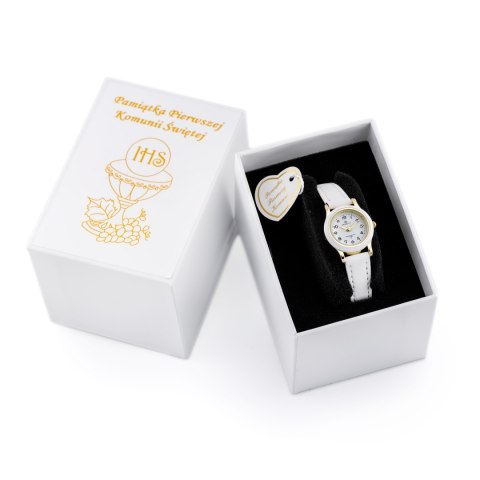 ZEGAREK DZIECIĘCY PERFECT LP152-06 KOMUNIJNY - biały/ kolorowy ring + BOX
