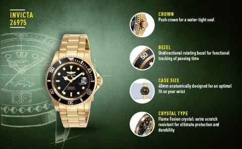 ZEGAREK MĘSKI INVICTA PRO DIVER 26975 - WODOSZCZELNOŚĆ 200m, koperta 40mm