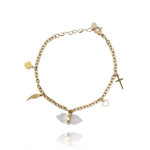 Bransoletka na rękę stal chirurgiczna pozłacana 14k złotem kryształ górski BST1407B Bransoletka na rękę stal chirurgiczna pozłacana 14k złotem kryształ górski BST1407B