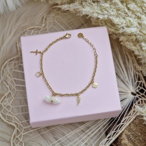 Bransoletka na rękę stal chirurgiczna pozłacana 14k złotem kryształ górski BST1407B Bransoletka na rękę stal chirurgiczna pozłacana 14k złotem kryształ górski BST1407B
