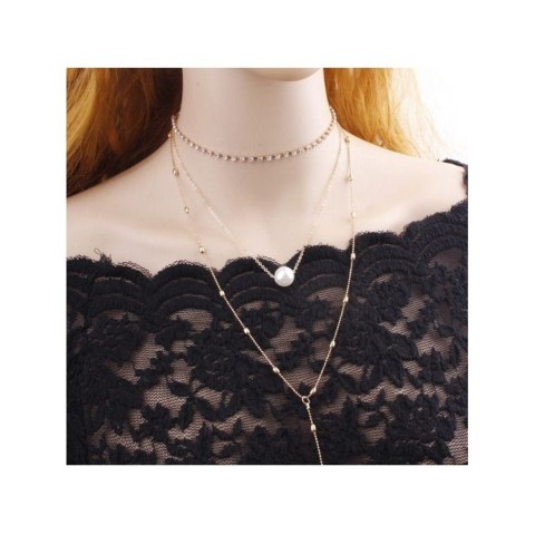 NASZYJNIK CHOKER TRZYCZĘŚCIOWY Z PEREŁKĄ I KRYSZTAŁKAMI N546 NASZYJNIK CHOKER TRZYCZĘŚCIOWY Z PEREŁKĄ I KRYSZTAŁKAMI N546
