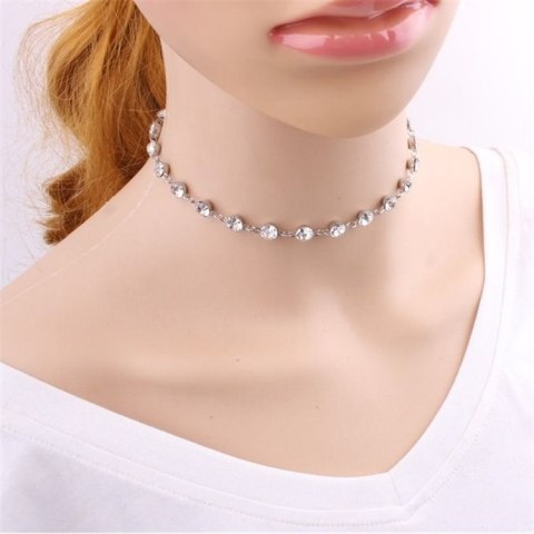 NASZYJNIK DELIKATNY CHOKER KRYSZTAŁKI SREBRNY N551S NASZYJNIK DELIKATNY CHOKER KRYSZTAŁKI SREBRNY N551S