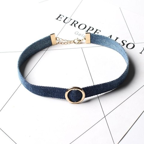 NASZYJNIK DENIM CHOKER Z KÓŁECZKIEM - N470 NASZYJNIK DENIM CHOKER Z KÓŁECZKIEM - N470