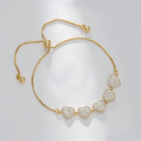 Bransoletka na rękę stal chirurgiczna pozłacana 14k złotem, SERCA cyrkonie BST1534 Bransoletka na rękę stal chirurgiczna pozłacana 14k złotem, SERCA cyrkonie BST1534