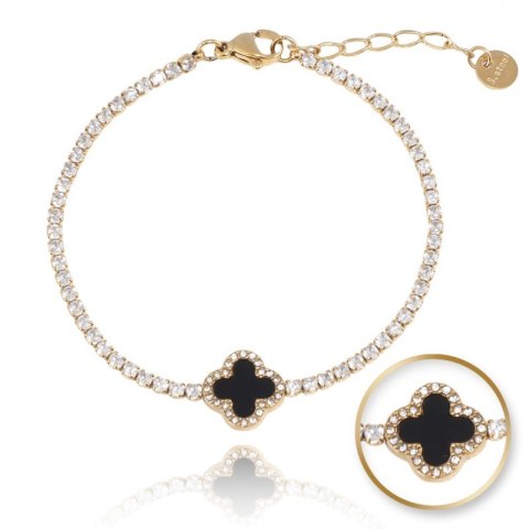 Bransoletka na rękę stal chirurgiczna pozłacana 14k złotem koniczynka BST1512CZ Bransoletka na rękę stal chirurgiczna pozłacana 14k złotem koniczynka BST1512CZ
