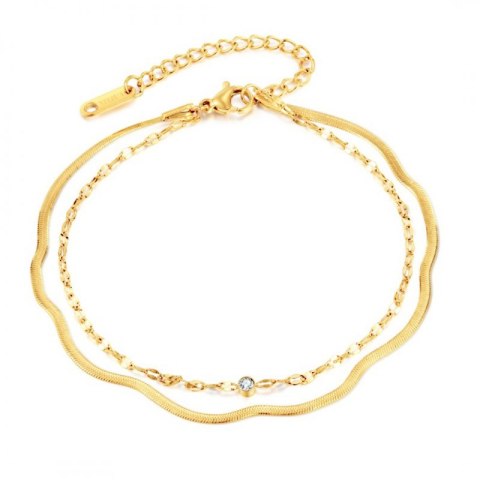 Bransoletka na rękę stal chirurgiczna pozłacana 14k złotem, podwójna, żyłka cyrkonie BST1513 Bransoletka na rękę stal chirurgiczna pozłacana 14k złotem, podwójna, żyłka cyrkonie BST1513