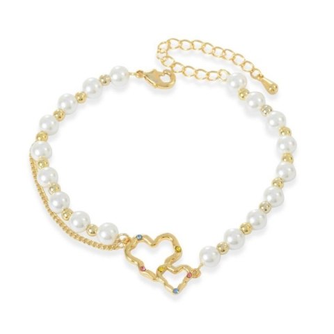 Bransoletka na rękę stal chirurgiczna pozłacana 14k złotem, PEREŁKI SERCA BST1531 Bransoletka na rękę stal chirurgiczna pozłacana 14k złotem, PEREŁKI SERCA BST1531